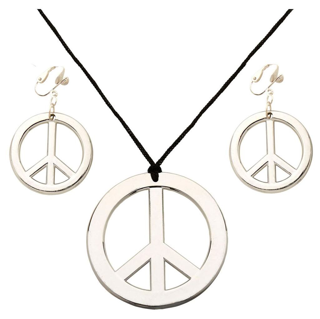 Hippie Halskette & Ohrringe mit Peace-Zeichen für Flower Produktbild 