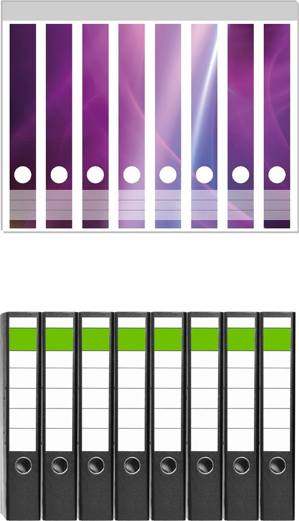 Wallario 8 Stück schmale Ordner inkl. Klebeetiketten mit Motive Abstraktes Muster in violett lila pink schwarz - Set mit Rückenschildern / Ordne...