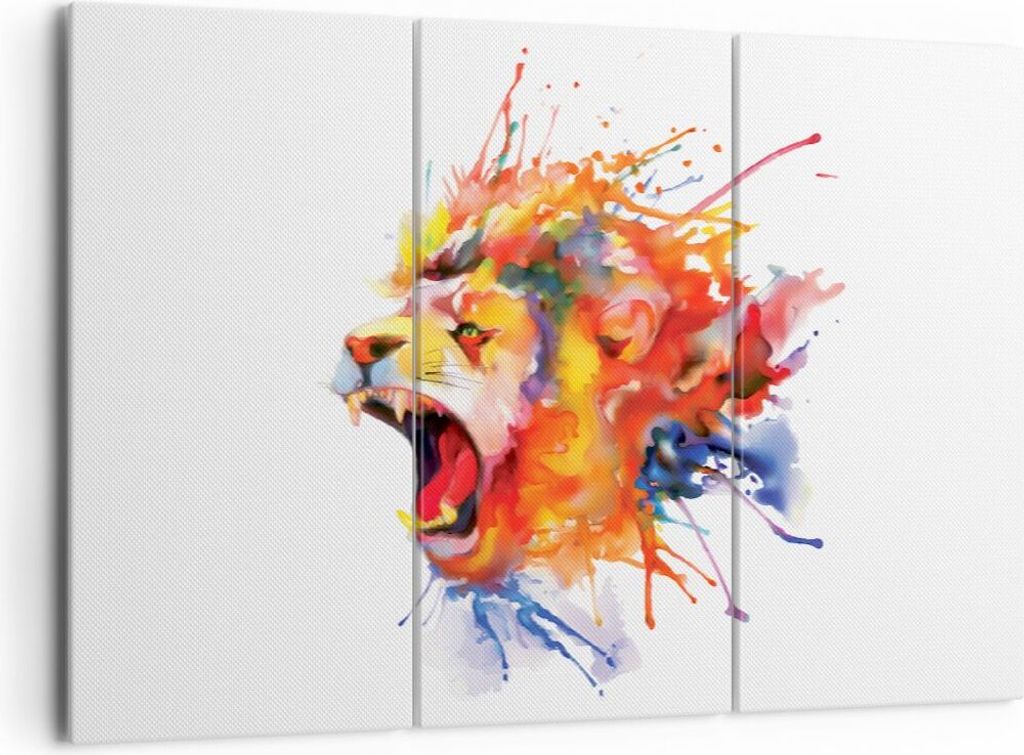 Bild auf Leinwand - Leinwandbild - Löwe modern Malerei Tier - 165x110cm - Wand Bild - Wanddeko - Leinwanddruck - Bilder - Kunstdruck - Wanddekorat...