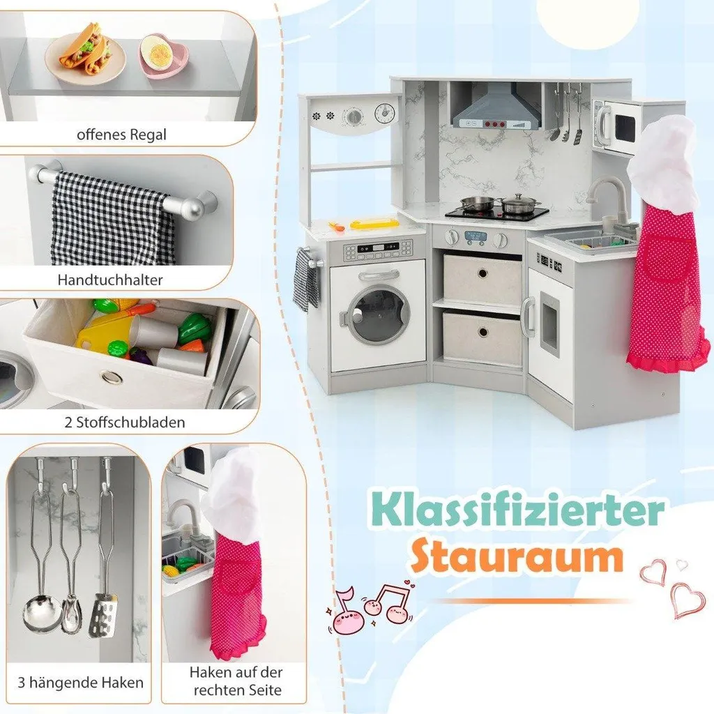 Kitchenette enfant en bois interactive avec sons et distributeur eau