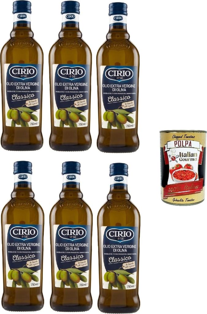 Cirio Olio Extra Vergine Di Oliva Classico, Classic extra native Olivenöl 6x 750ml + Italian Gourmet polpa 400g