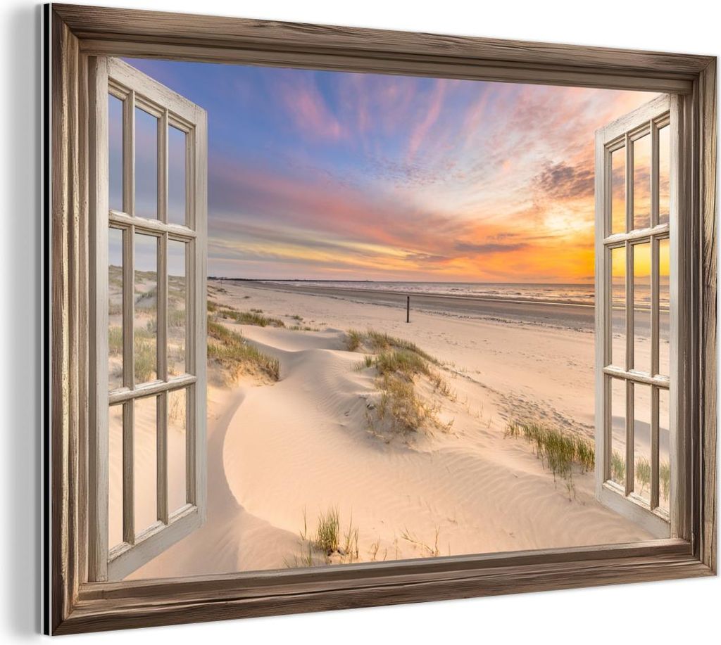 MuchoWow Wanddekoration Metall Metallbild Wandkunst 120x80 cm Aussicht - Strand - Dünen - Natur - Landschaft MuchoWow Aluminium Gemälde - Alu Bild