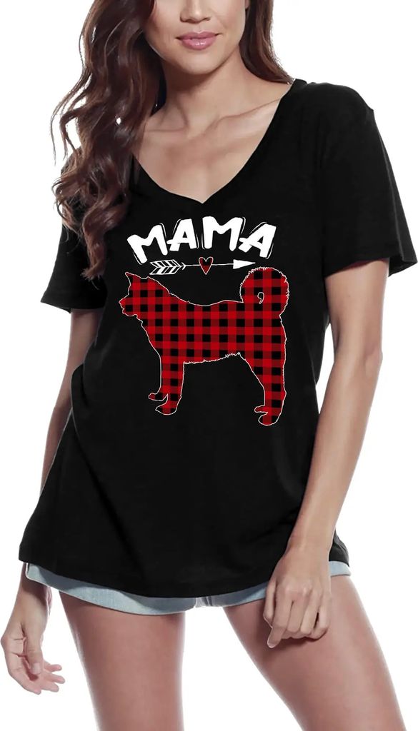 Damen Grafik T-Shirt V-Ausschnitt Hundemama - Mama Hund - Liebhaber – Dog Mama - Mom Dog - Lover – Öko-Verantwortlich Vintage Jahrgang Kurzarm...