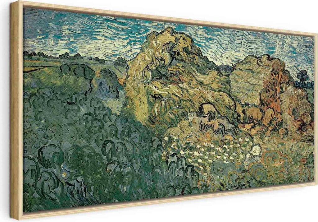 Italienischer Leinwand Leinwandbild - Field with Wheat Stacks (Vincent Van Gogh) 100x50 cm Reproduktionen l-F-15064-b-a