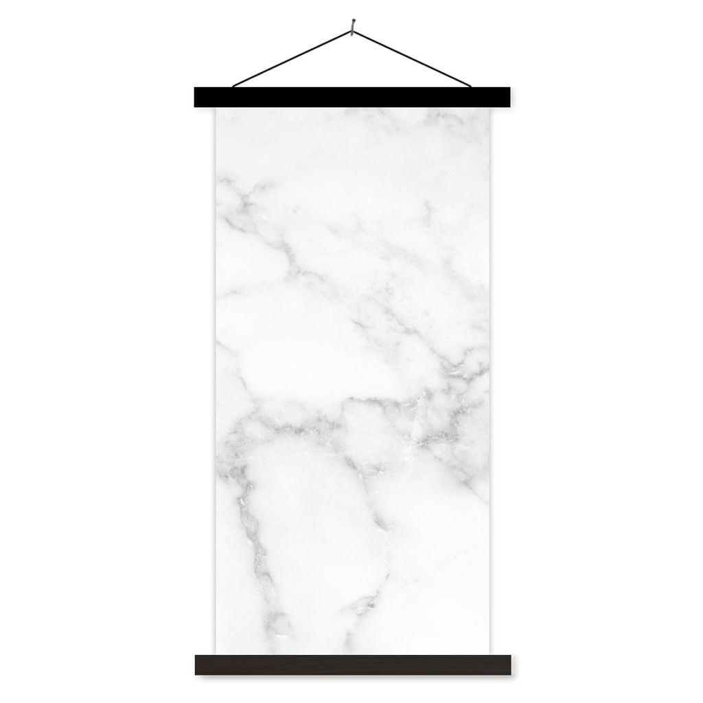 MuchoWow Textilposter Marmor - Weiß - Grau - Luxus - Marmoroptik - Stein 90x180 cm mit schwarzem Rahmen - Dekoration Wohnzimmer