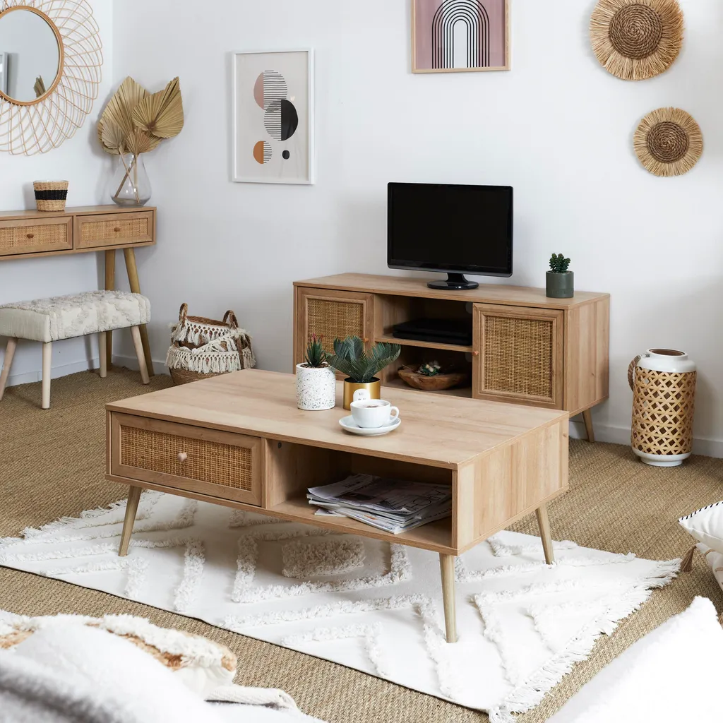 Table Basse Bali avec Rangement Intégré - Bois de Suar et Métal Noir Noir