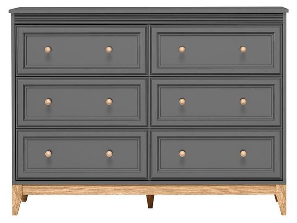 Masseno Kommode SUOLO 135,5 cm Sideboard mit 6 Schubladen und Türen für Wohnzimmer Schlafzimmer Modern 135,5x40,5x100 cm Grau