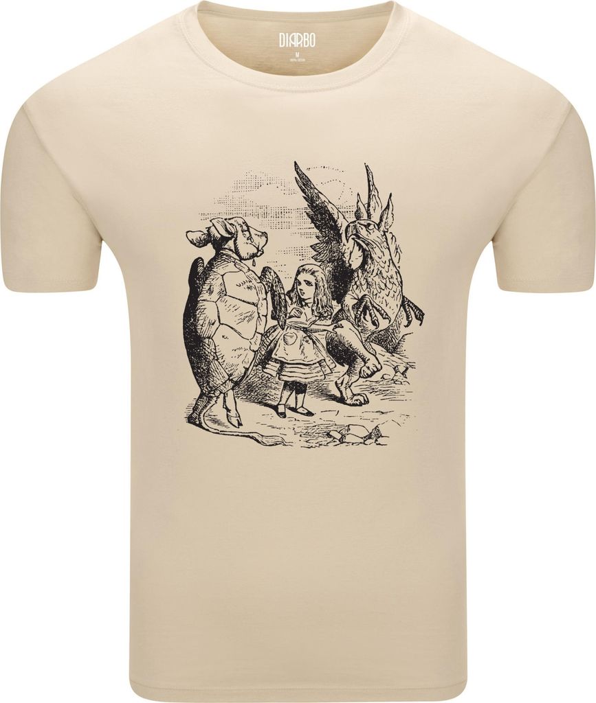 Diarbo Herren T-Shirt mit Aufdruck Alice im Wunderland Alice beim Spaziergang Beige Gr.L