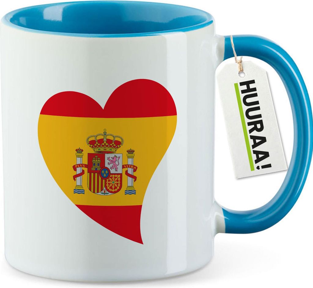 Huuraa Kaffeetasse Spanien Flagge Herz 330ml Blau Keramik Kaffeebecher Geschenkidee