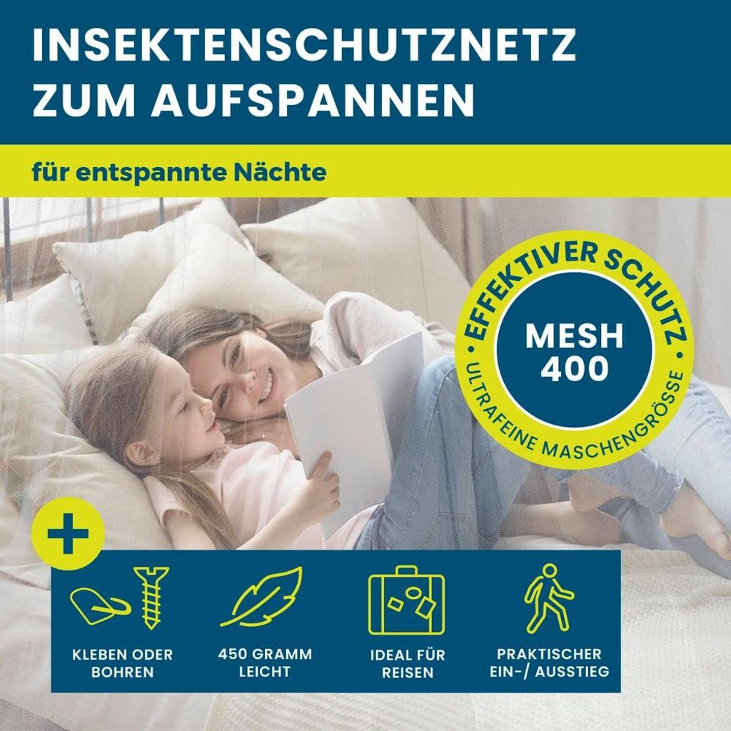 HOBERG Moskitonetz Reise - XXL Mückennetz Bett Outdoor für Einzel- & Doppelbett