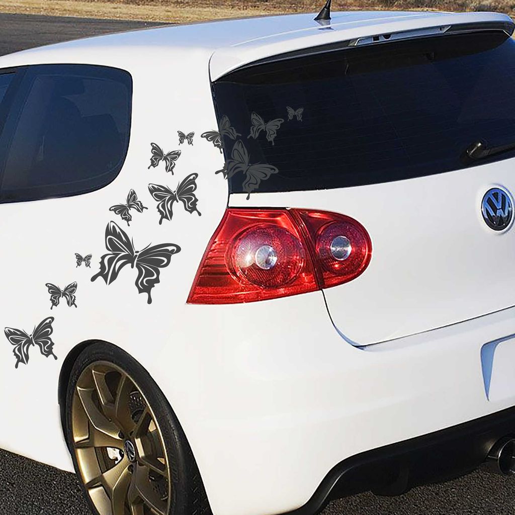 Aufkleber - 14-teiliger "Butterfly" Autoaufkleber-Bogen 60cm x 30cm Graphit metallic - Tuning Carystyling Heckscheibe Auto