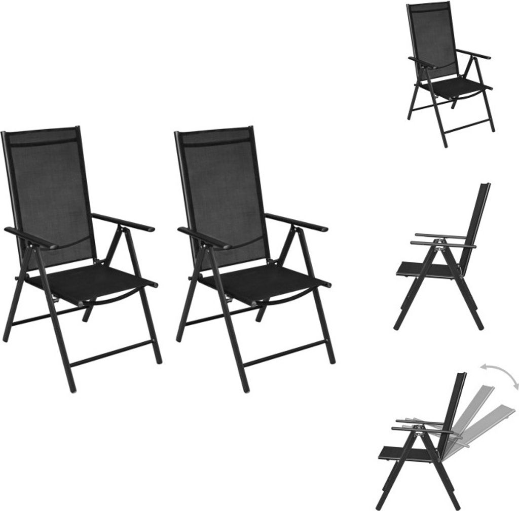 vidaXL Gartenstühle Klappbar 2 Stk. Aluminium und Textilene Schwarz - Gartenstühle