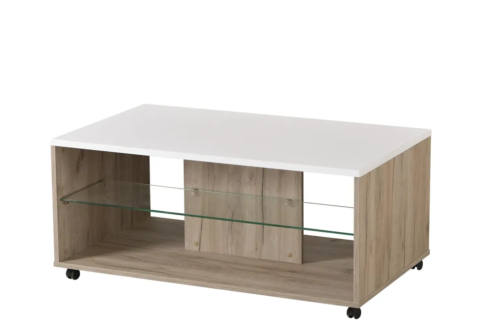 Table basse de salon rectangulaire Becej gris chêne 101 cm chic - 4