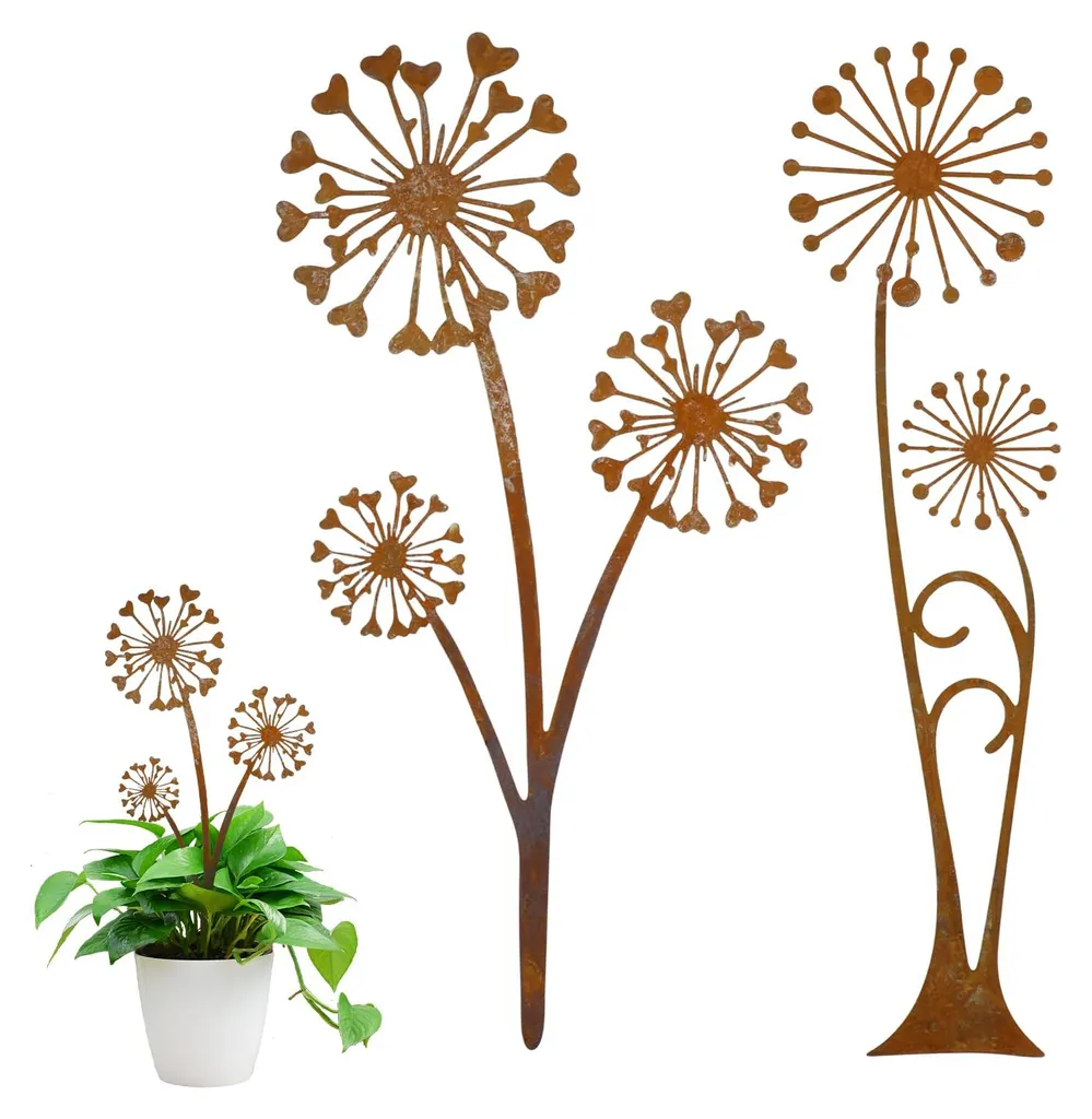 Décoration Extérieure pour Balcon et Pelouse, Lot de 2 Pissenlits en Métal