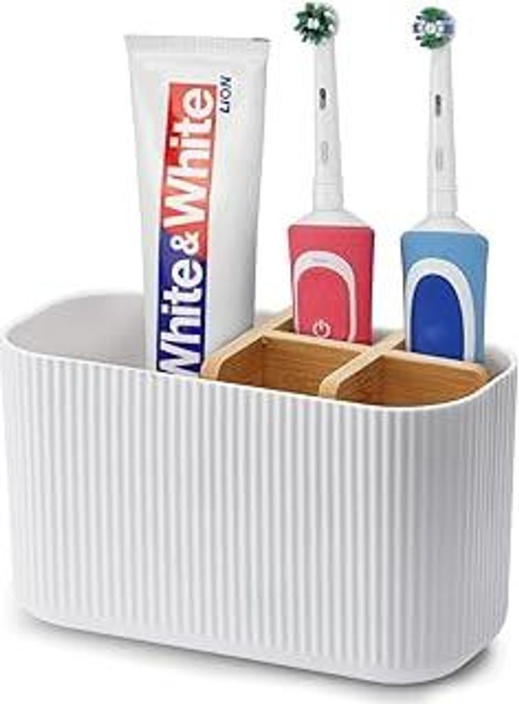 Zahnbürstenhalter für Badezimmer Organizer, elektrische Zahnbürste und Zahnpasta Halter, Zahnbürsten Organizer für Familie, Kinder (White)