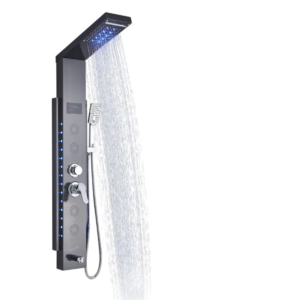 LED Duschsäule Wasserhahn, Luxus Design, Digitales Temperatur Display, Schwarz 8003