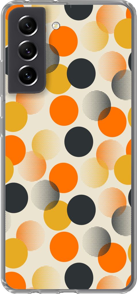 MuchoWow Handyhülle Schutzhülle Hülle für Telefoonhoesje Samsung Galaxy S21 FE Tupfen - Design - Retro - Orange Silikon Softcase Handy Hülle...