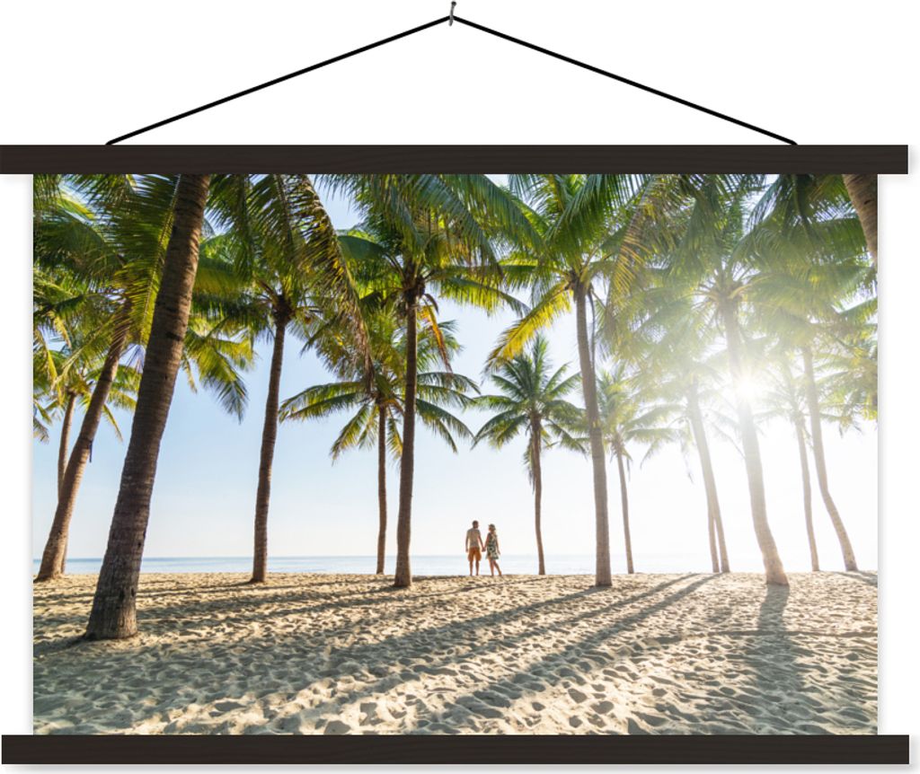 MuchoWow Textilposter Strand - Meer - Palme - Romantik 90x60 cm mit schwarzem Rahmen - Aufhängungssatz