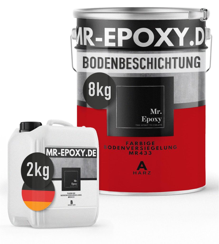 Mr. Epoxy Epoxidharz Bodenbeschichtung (10 kg, RAL 3020 Verkehrsrot) - 2K Betonfarbe für Garagen, Keller & Werkstatt Boden - Flüssigkunststoff Ep...