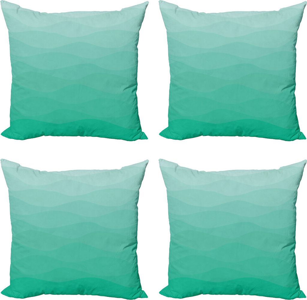 ABAKUHAUS Ombre Kissenbezug Set (4 Stück), Zarte Farben-Änderungs-Wellen-Kunst, Moderner Doppelseitiger Digitaldruck, 60 cm x 60 cm, Sea Green Se...