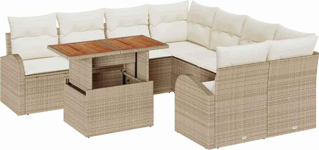 vidaXL Garten-Sofa-Set mit Speicher 9 pcs Beige Poly Rattan