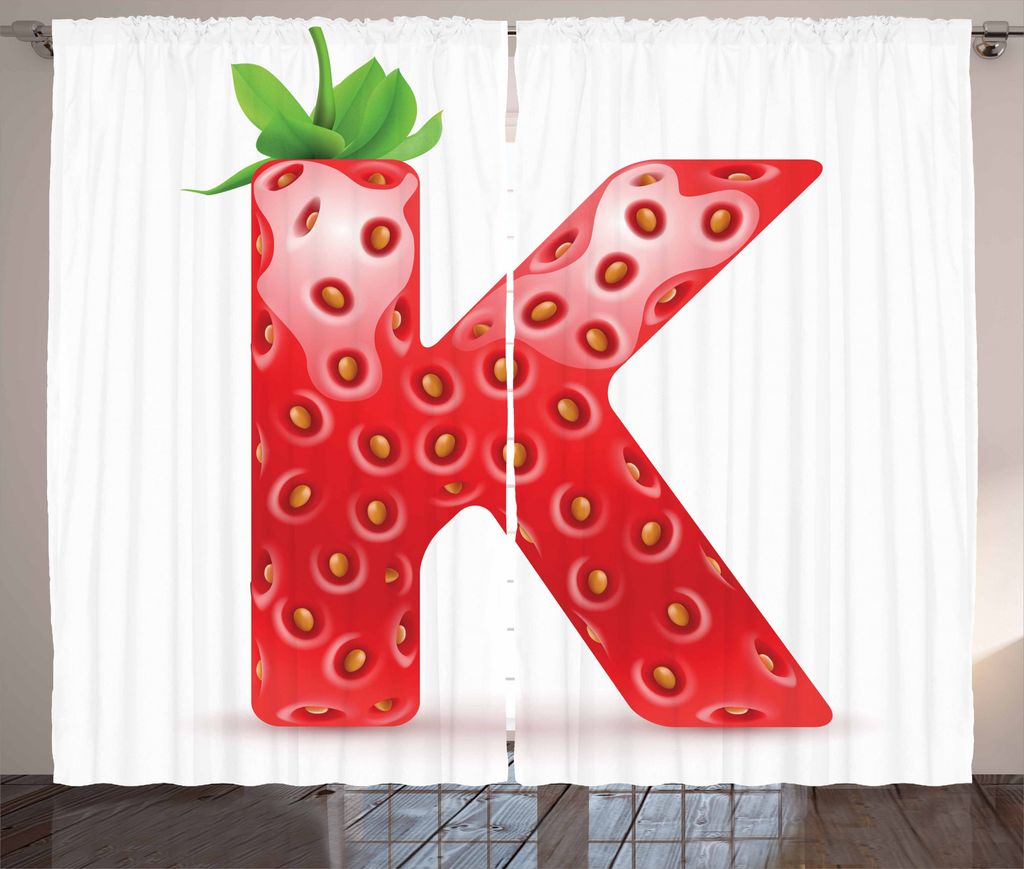ABAKUHAUS Buchstabe K Rustikaler Gardine, Saisonale Erfrischung K, Schlafzimmer Kräuselband Vorhang mit Schlaufen und Haken, 280 x 225 cm, Zinnobe...