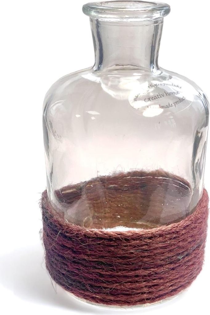 GLAS VASE "SPRAY". Kleine Flasche mit Rope/Kordel. Ca 6,5x13cm VIOLETT