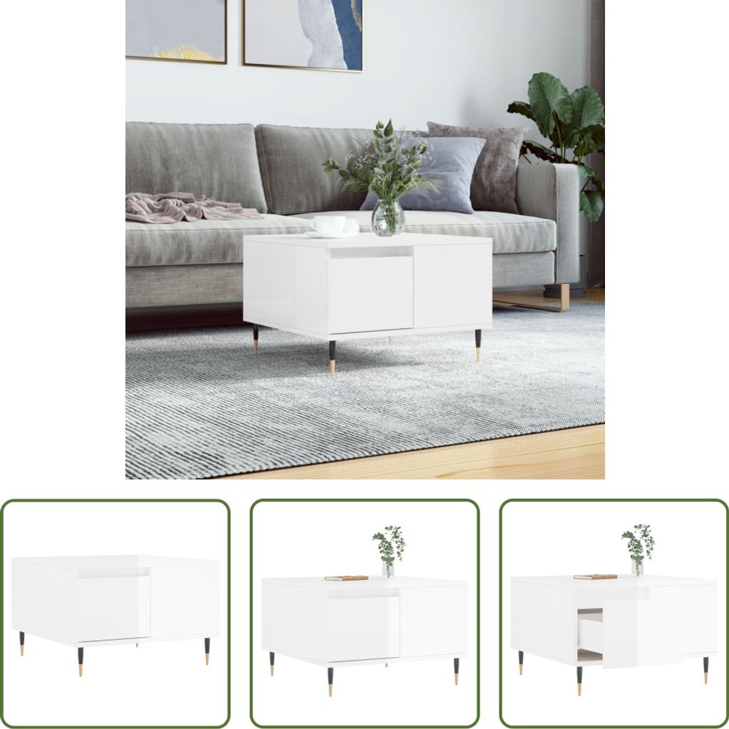 The Living Store Couchtisch Hochglanz-Weiß 55x55x36,5 cm Holzwerkstoff