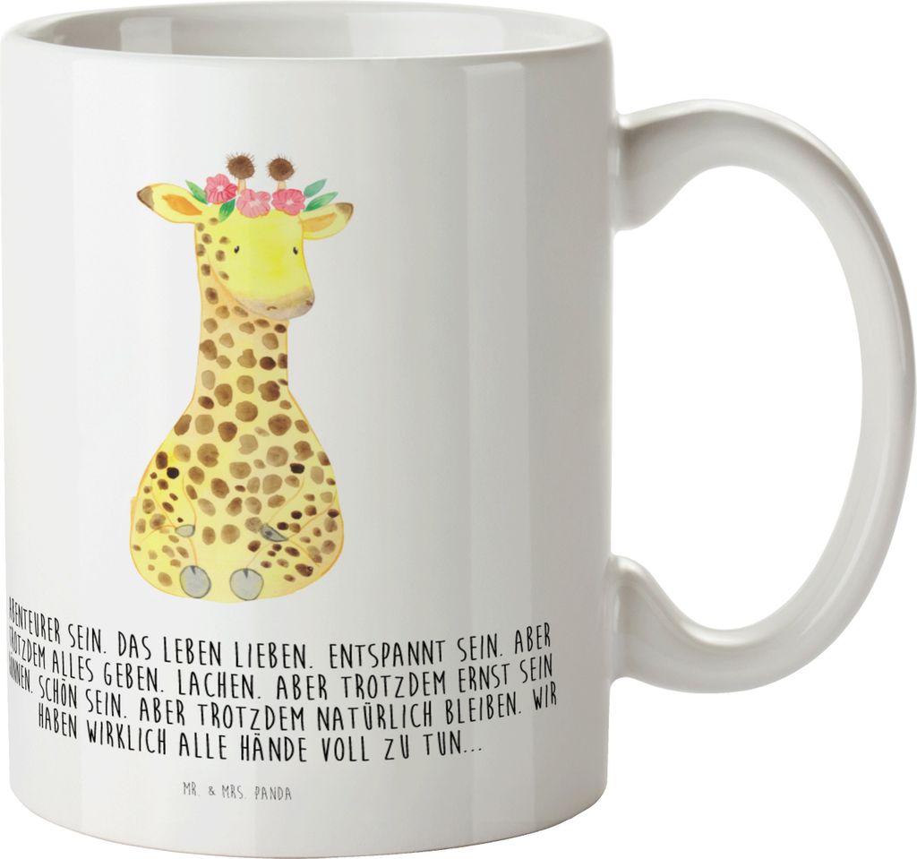 Mr. & Mrs. Panda Camping Tasse Giraffe Blumenkranz - Weiß - Geschenk, Trinklernbecher, Pott, Abenteurer, Selbstliebe, Schulkind, Haferl, Plastikbe...