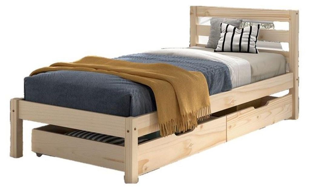 Einzelbett Karolina Kiefer 90x200 mit Rolllattenrost und Schubladen