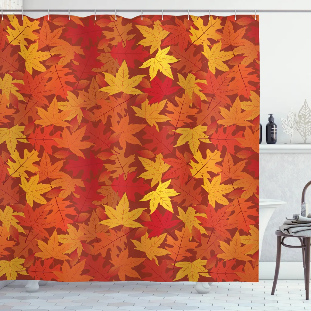 Tenda da Bagno ABAKUHAUS Foglie d'Acero: 175x180 cm Arancio Caldo