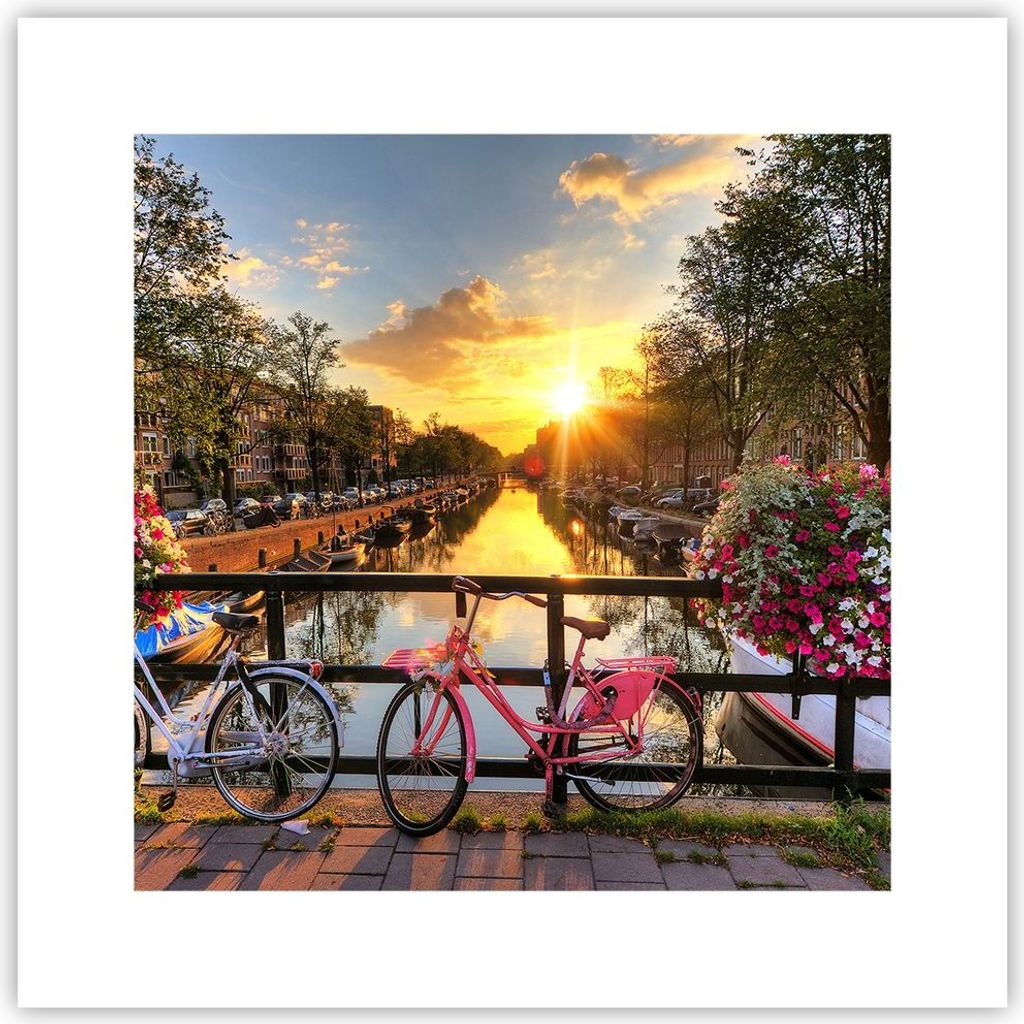 Poster - Poster ohne Rahmen - Bikes Kanal Amsterdam Architektur - 30x30 cm - Wand Bild - Wanddeko - Wandbilder - Kunstposter - Wandposter - Bilder ...