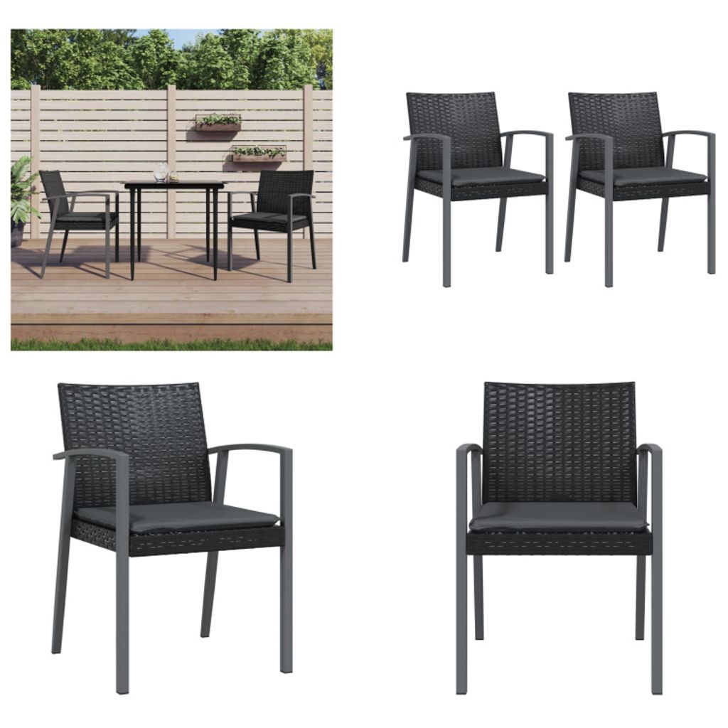 vidaXL Gartenstühle mit Kissen 2 Stk. Schwarz 56,5x57x83cm Poly Rattan - Gartenstuhl - Gartenstühle - Terrassenstuhl - Outdoor Stuhl
