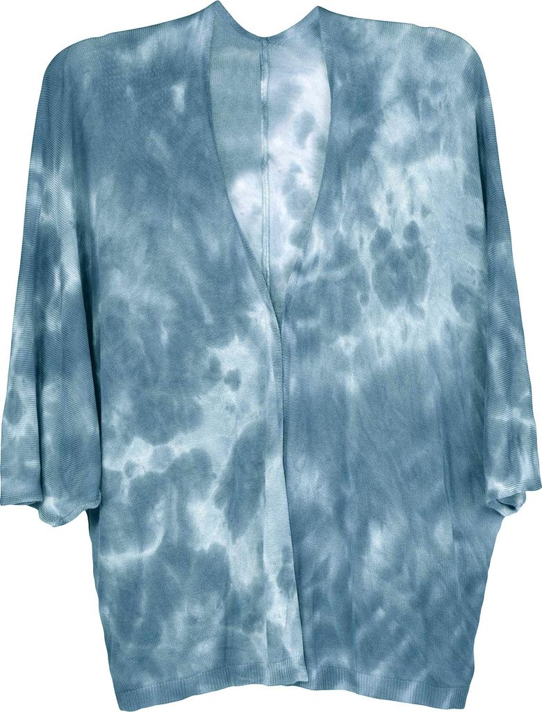 styleBREAKER Damen Feinstrick Cardigan Weste mit Batik Muster, 3/4 Ärmel, vorne offen, Strand, Festival, Kimono 08010080
