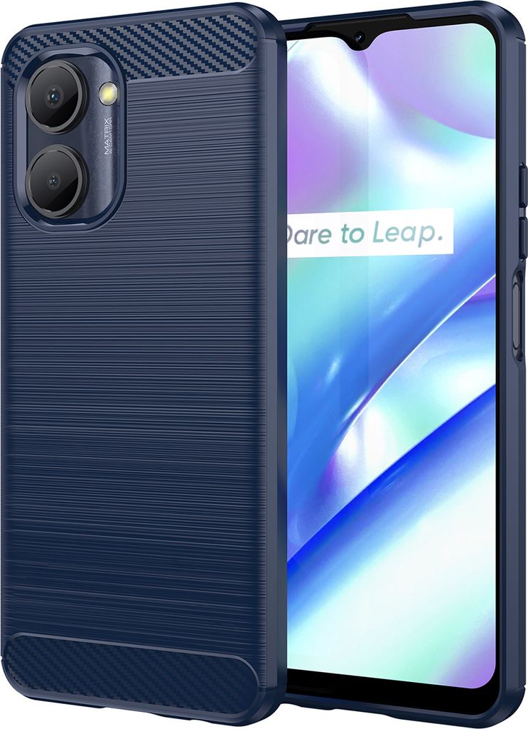 Realme C33 Hülle, Carbon-Faser TPU Silikon Stoßfest Schutzhülle für Realme C33 Blau