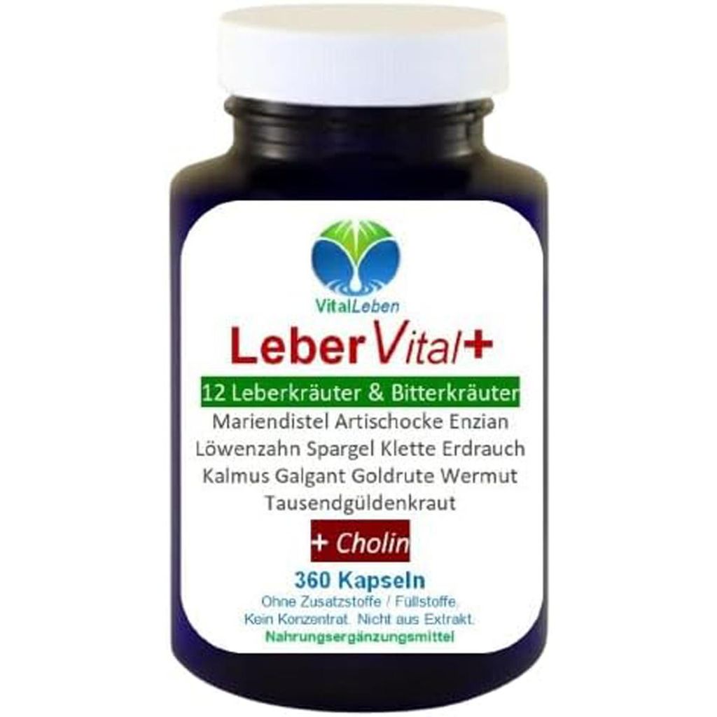 LEBER Vital Komplex Leberkapseln 360 Kapseln 12 Kräuter & Bitterstoffe mit Löwenzahn, Artischocke, Mariendistel + CHOLIN ohne Zusatzstoffe