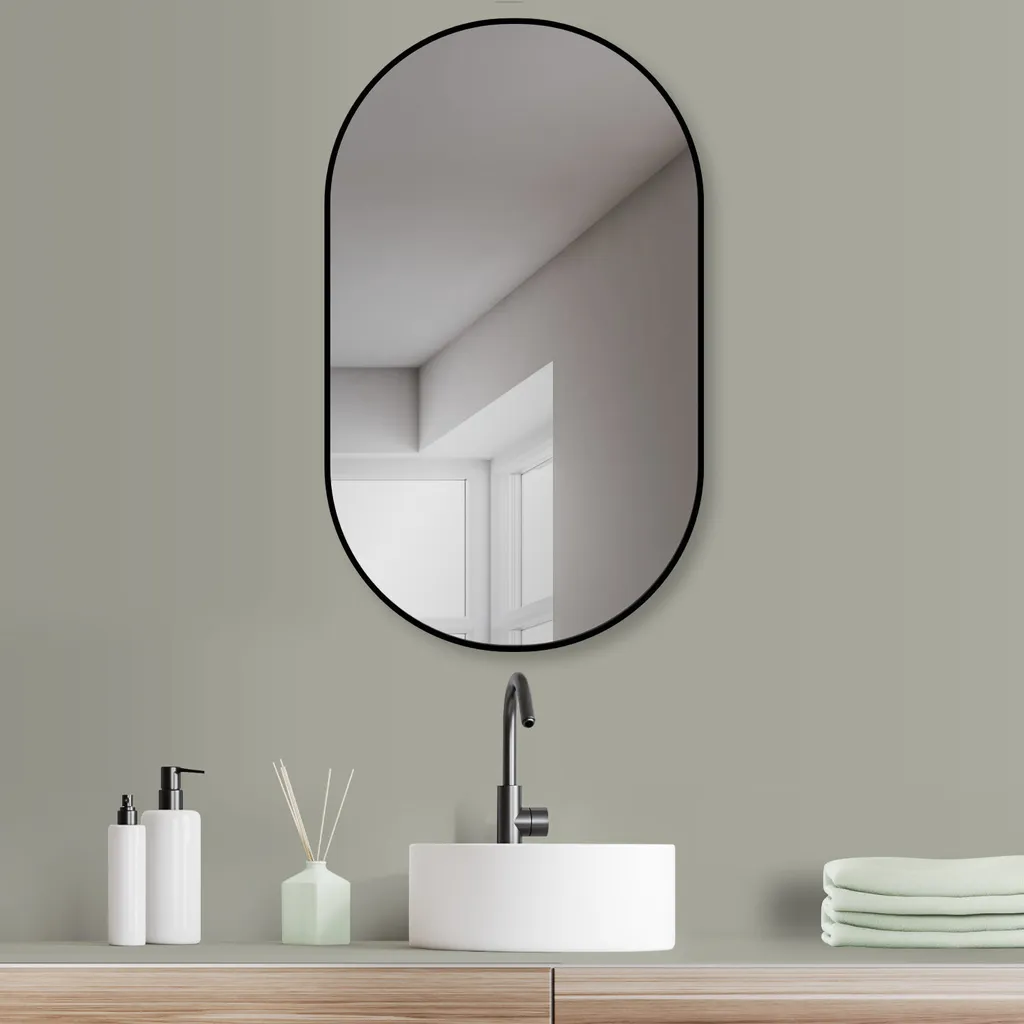 Specchio Ovale Bagno HOKO 45x75 - Cornice Metallo Anti-Umidità