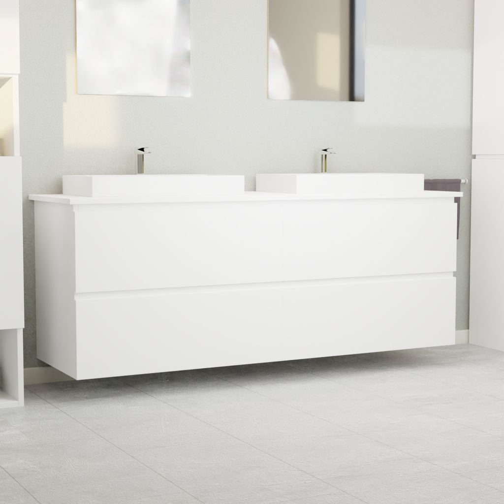 Garlivo Waschbeckenunterschrank GLB-160 Weiss mit Schubladen, Badezimmer Waschtischunterschrank hängend , Breite 160 cm, Soft-Close, Push-to-Open/...