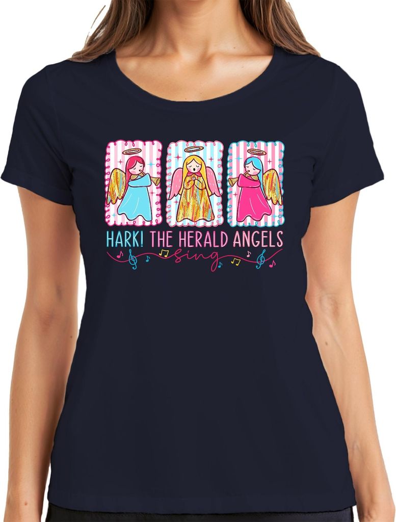 Hark The Herald Angels Sing Weihnachten Engel Pastell Geschenk Damen T-Shirt, Navy, M