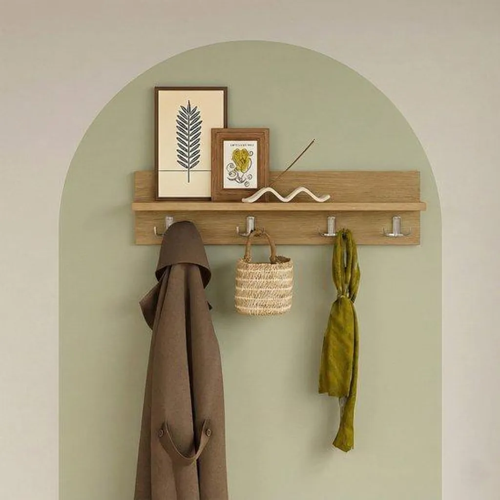 Aménager une entrée ordonnée : porte-manteau mural 60 cm LUNOR Leon pin