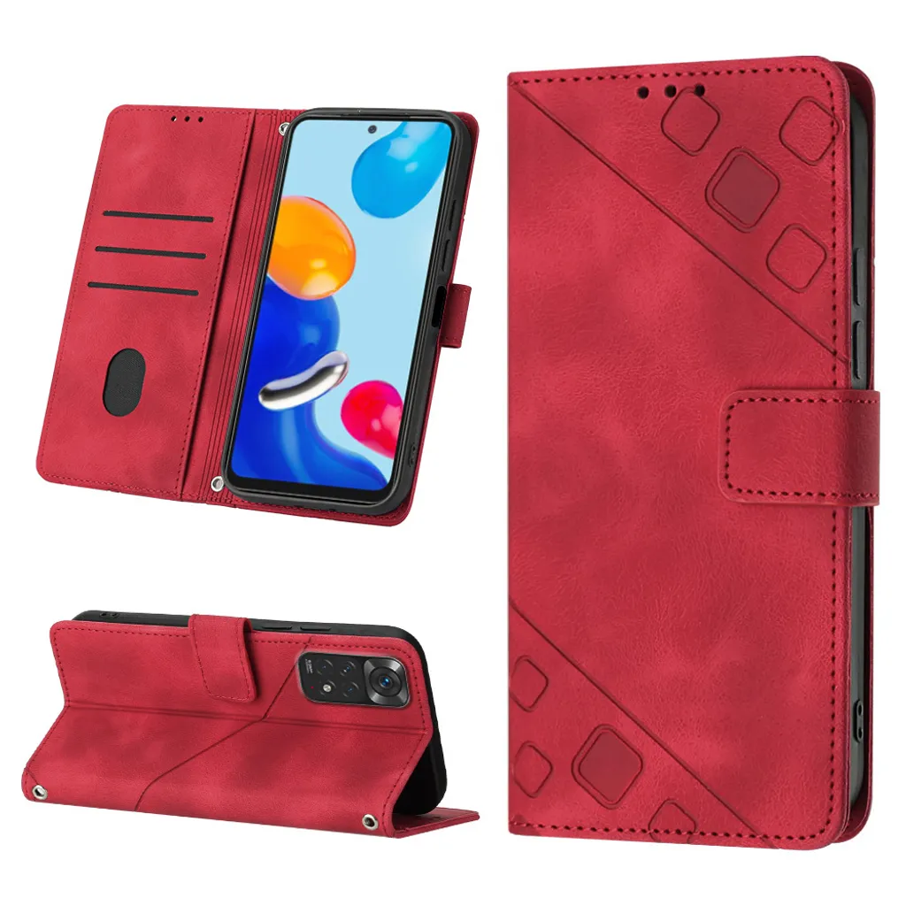 Custodia per Xiaomi Redmi Note 11S / Note 11 4G in rilievo Custodia a portafoglio in pelle Flip con funzione stand rosso - 2