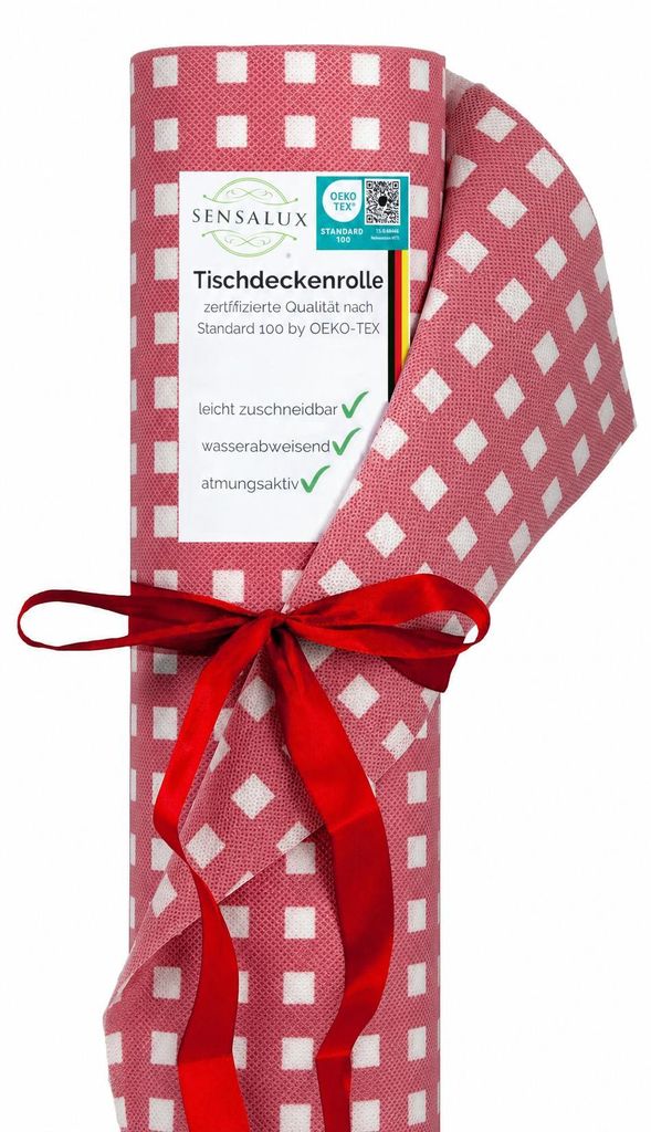 Sensalux Tischdeckenrollen 1,5m x 25m Karomuster, Weiß-Rot Produktbild 