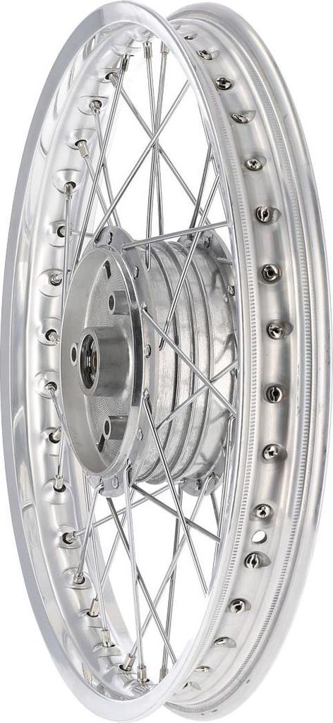 Speichenrad 1,5 x 16" Alufelge poliert + Chromspeichen für Simson S50, S51, KR51 Schwalbe, SR4