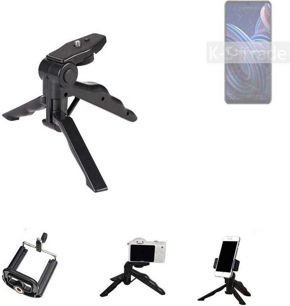 K-S-Trade Stativ Tisch-Ständer Dreibein Handy-Stativ Ständer kompatibel mit ZTE Blade A72 Mini-Stativ Smartphone Tripod Handy-Stativ aus Plastik