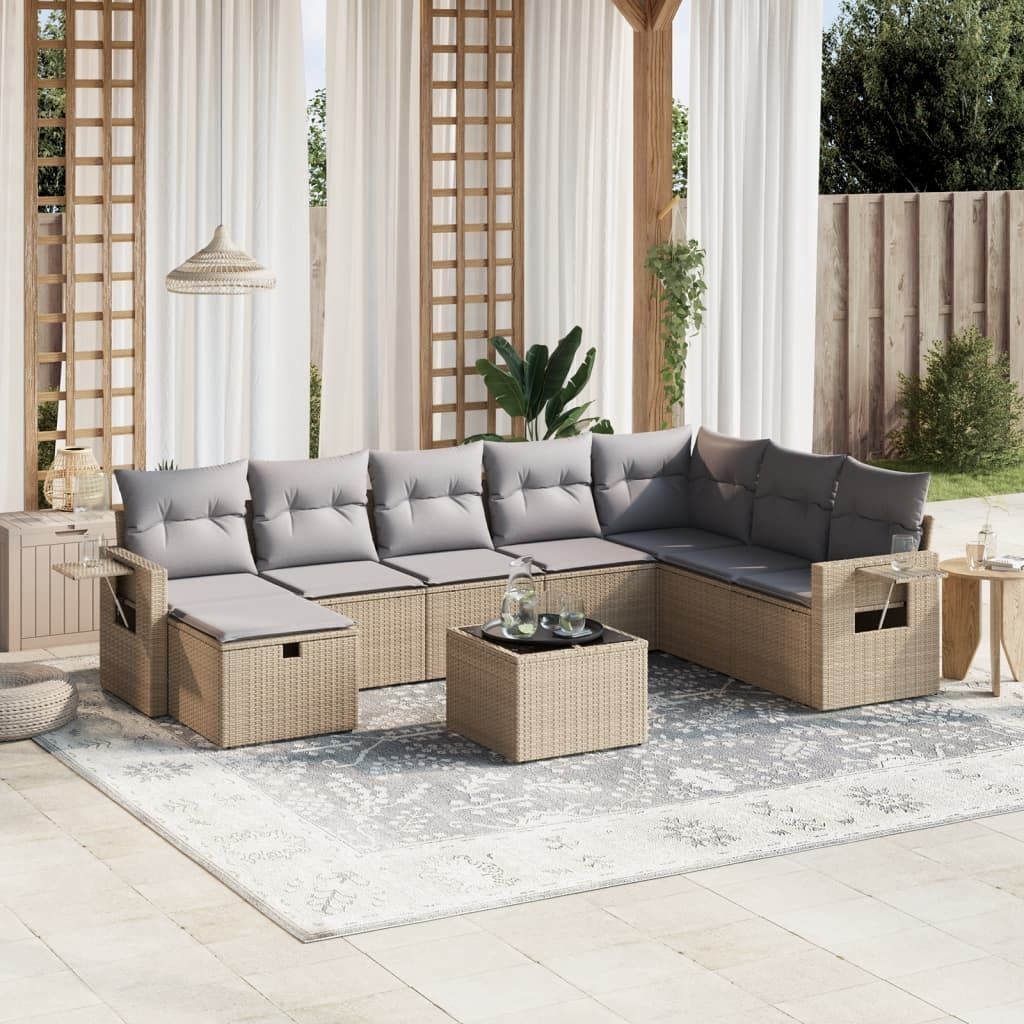 Maison Exclusive - 9-tlg. Garten-Sofagarnitur mit Kissen Beige Poly Rattan
