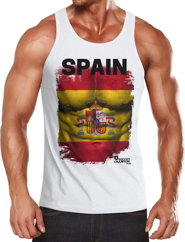 EM Tanktop Herren Fußball Spanien Flagge Fanshirt Waschbrettbauch MoonWorks XL