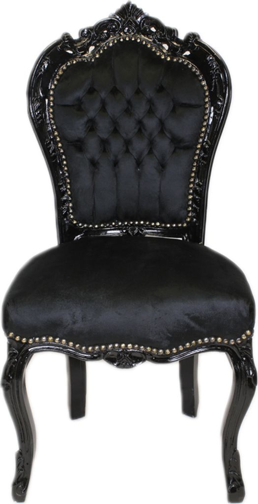 Barockstuhl Barock Stuhl Schwarz Stoff Esszimmer Wohnzimmer Büro Klassisch Premium Luxus Modern Repro Retro Royal Antik Stil Möbel Dining Chair F...