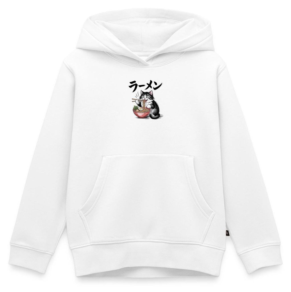 Spreadshirt Ramen Katze | Flauschige Katze Mit Nudelsuppe Kinder Premium Hoodie, 134/140 (8 Jahre), Weiß