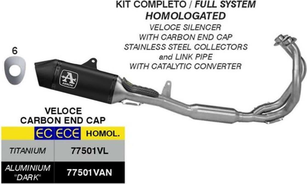ARROW Komplettauspuff Veloce homologiert schwarz Aluminium für Kawasaki NINJA 650 35Kw
