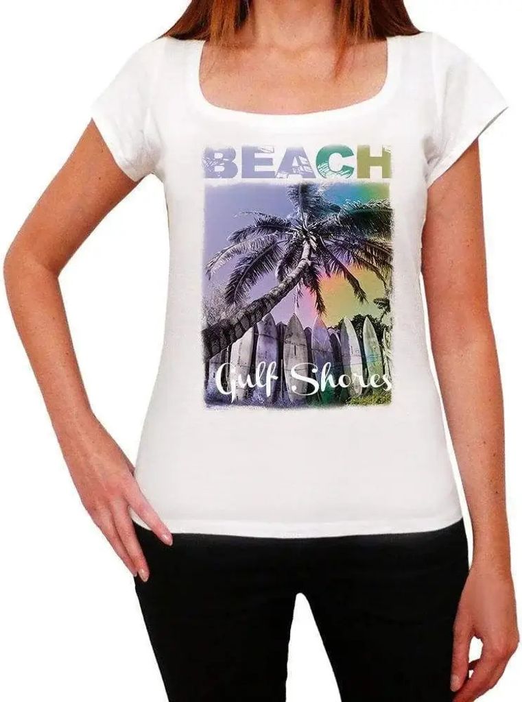 Damen Grafik T-Shirt Golfküste Strand Palme – Gulf Shores Beach Palm – Öko-Verantwortlich Vintage Jahrgang Kurzarm Lustige Druck Geburtstag G...